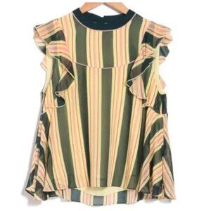 Scotch & Soda NWT Women's Allover Striped Print Ruffled Sleeve Blouse, Large